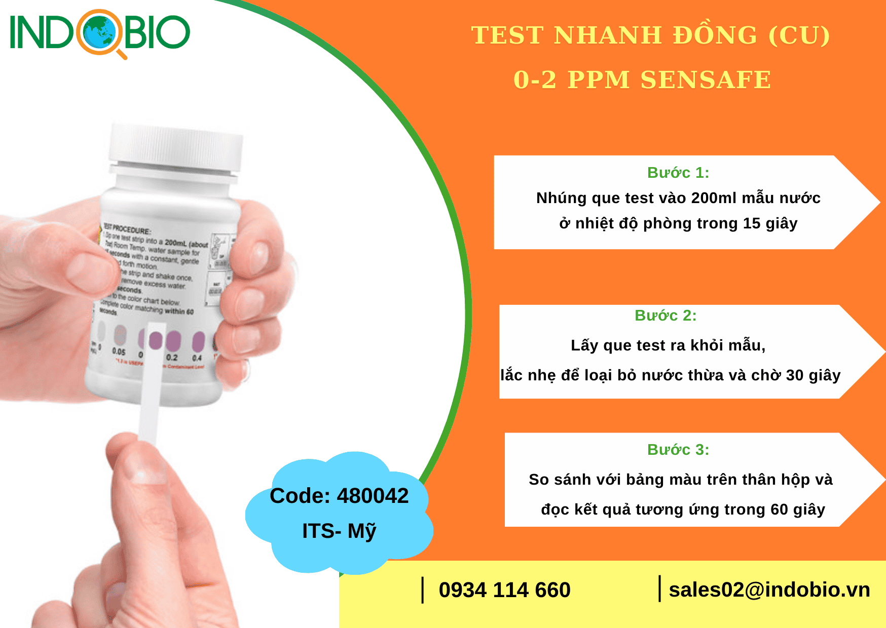 TEST NHANH ĐỒNG TRONG NƯỚC VỚI QUE TEST THỬ NHANH ĐỒNG (CU) SENSAFE 480042 THANG ĐO 0-2 PPM